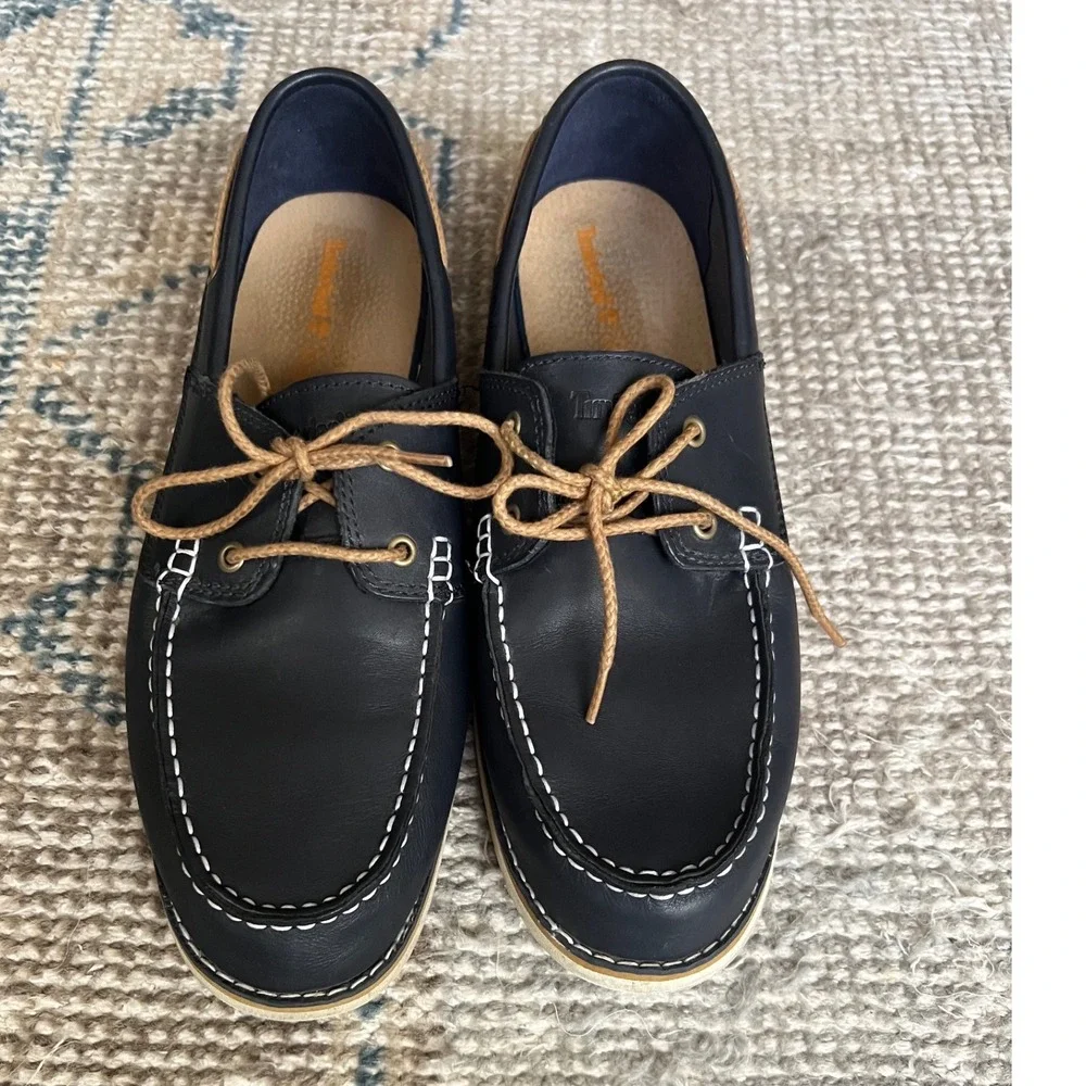 Timberland Cedar Bay Navy Blue Leather Boat Shoes Mens 9 9549R Deck Shoes